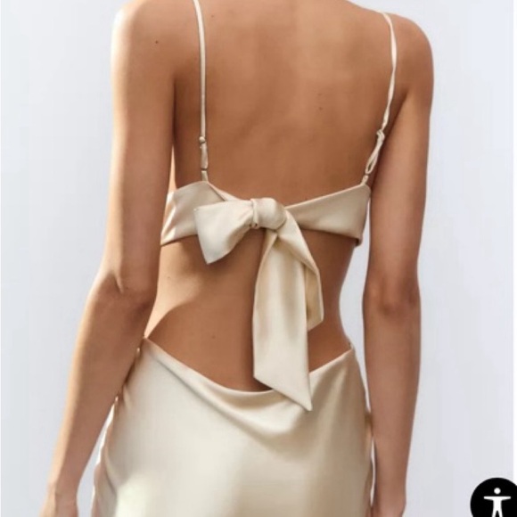 Zara champagne Maxi Dress with Spaghetti Straps and open back - Picture 4 of 13